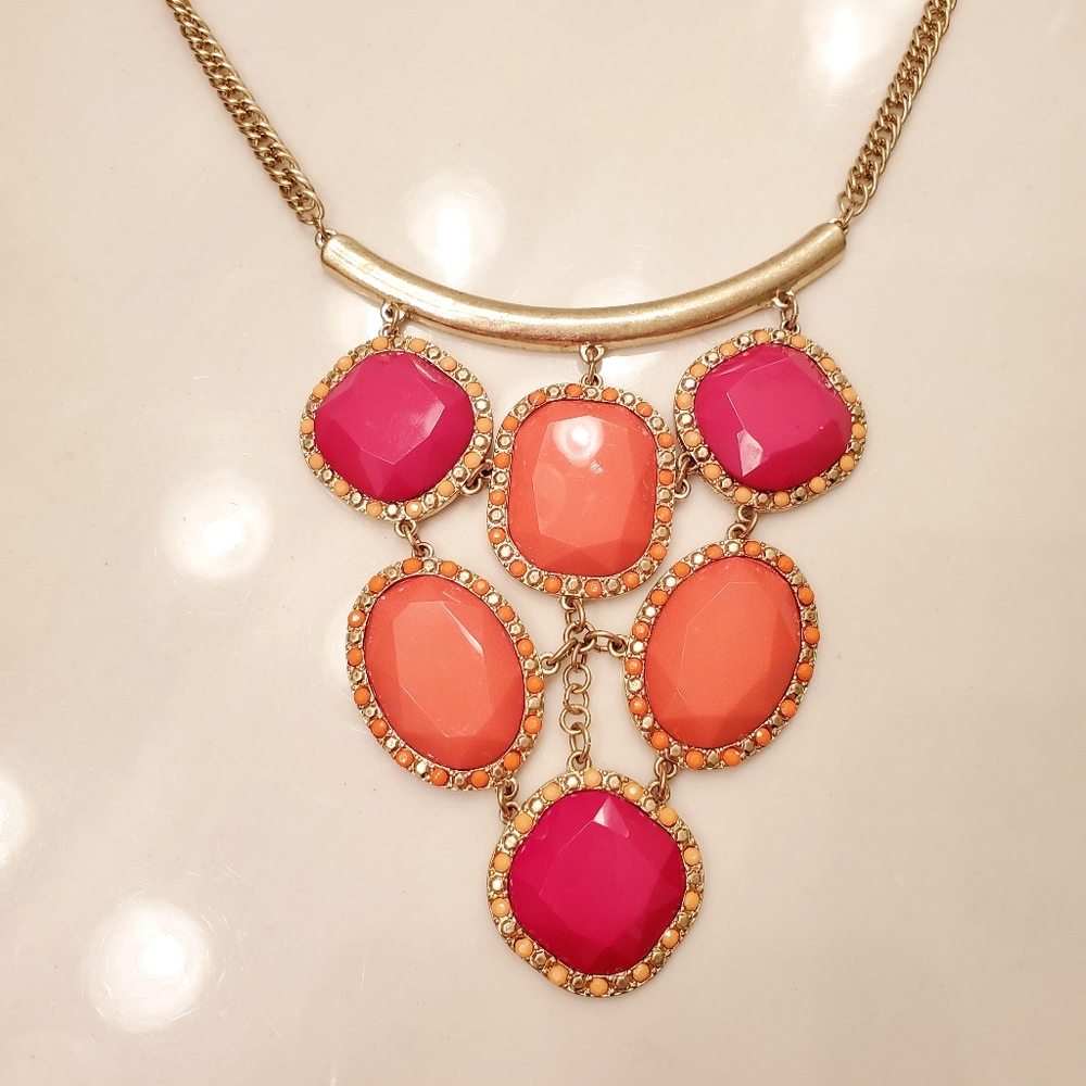 Coral Gold Bib Statement Necklace